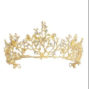 Vintage Tiara Gold Bridal crown dragonflies and rhinestones